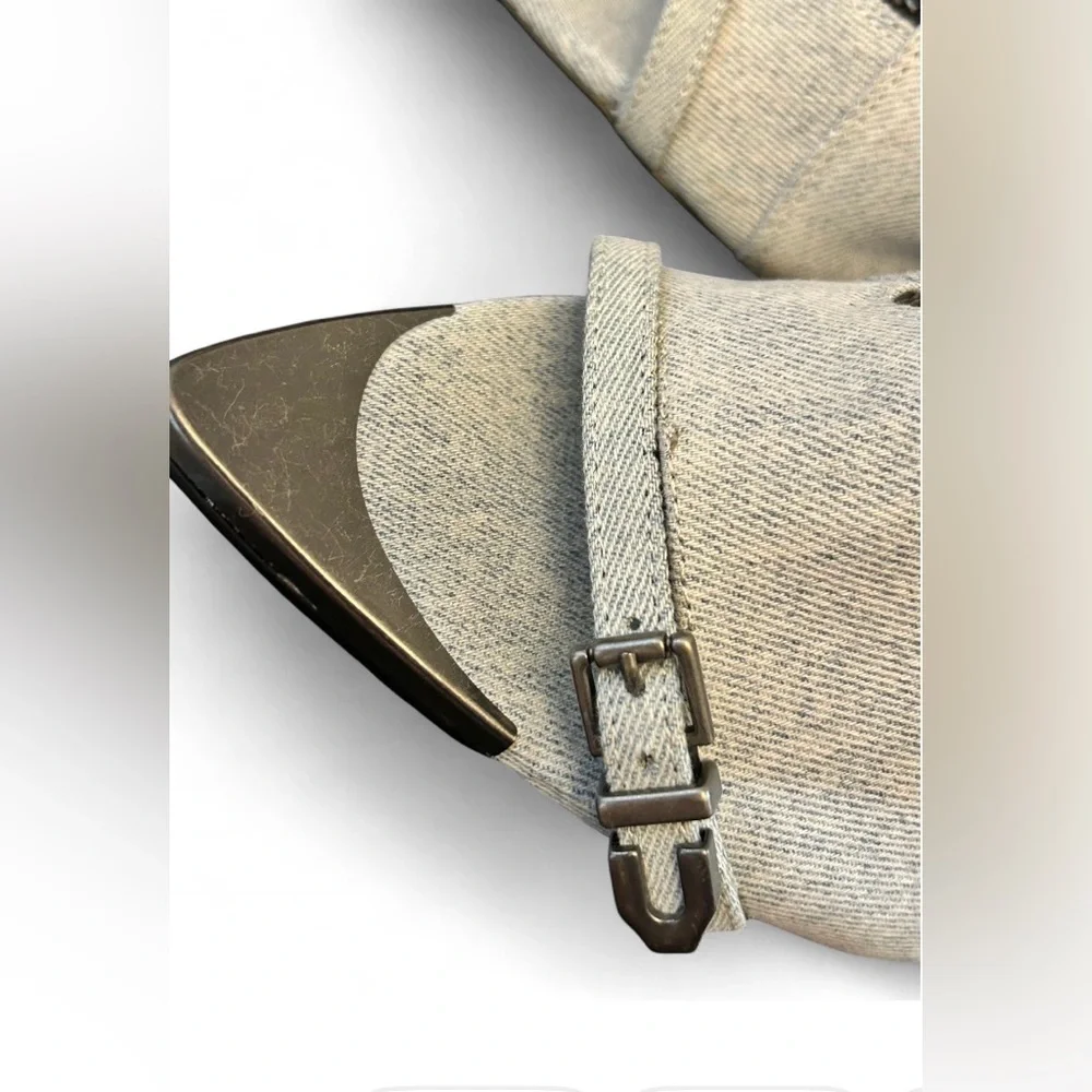 Steve Madden Denim Pointed Stiletto Zipper Peep Toe Ankle Buckle Boots Size 11 - Picture 7 of 14